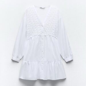 LIKE NEW - Zara Embroidered Eyelet Poplin Shirt Dress